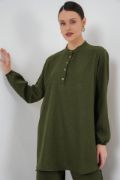 6678 Keten Tunik Pantolon İkili Takım - Haki resmi